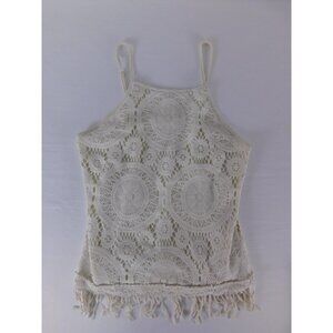 Xhilaration Tank Womens M/M White Crochet Camisole Tasseled Fringe Lined